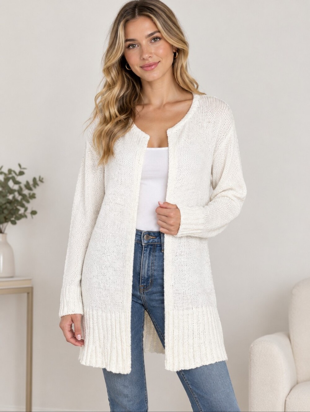 UGG Open-Front CWhite Knit Women's Cardigan